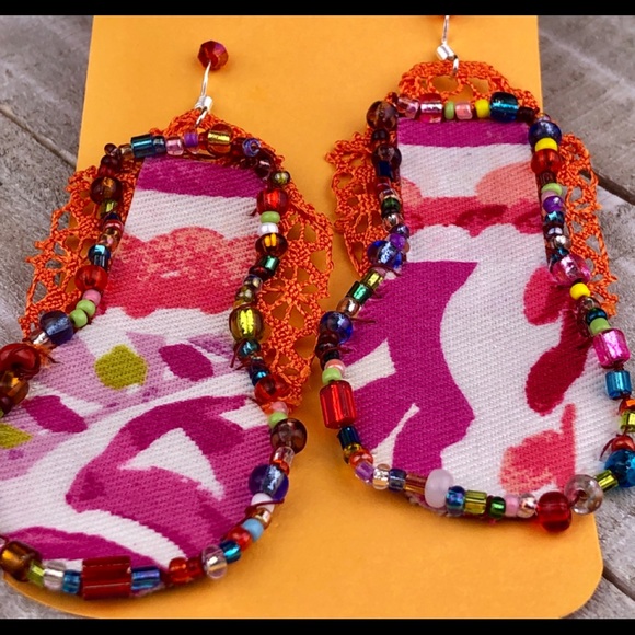 Earrings, Glass Bead Fiber Art Earrings NWT - Picture 3 of 6